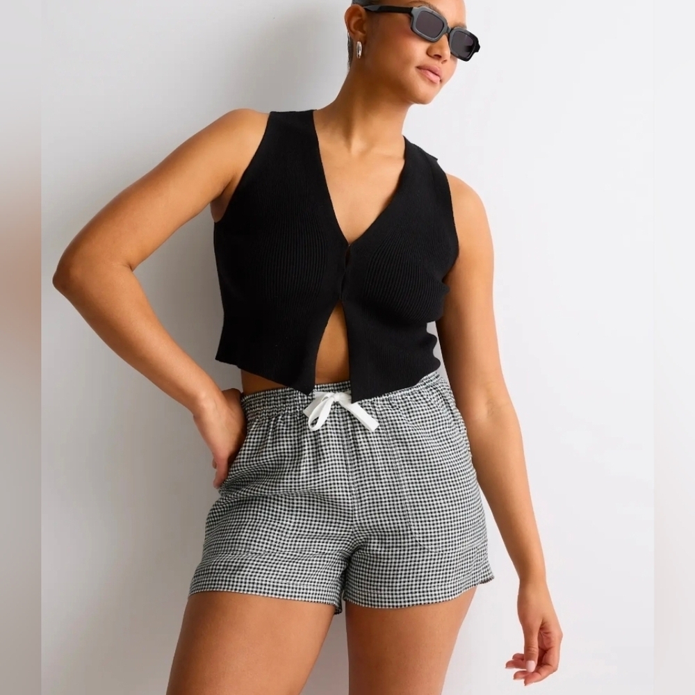 Gingham Drawstring Women’s Shorts - Black & White